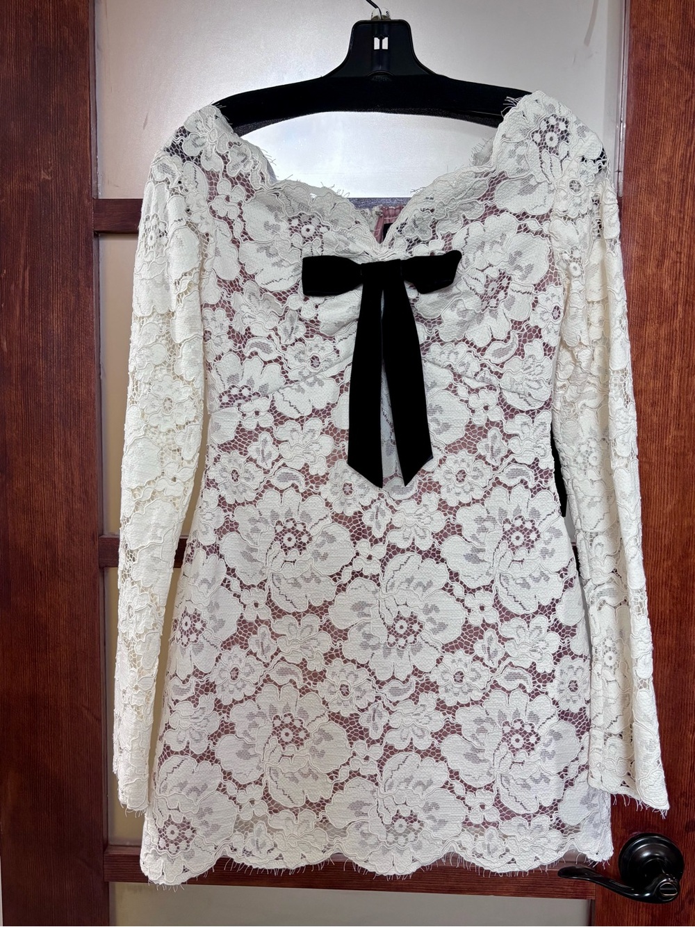 Retrofete Lace Mini Dress with Black Velvet Bow - Picture 1 of 7